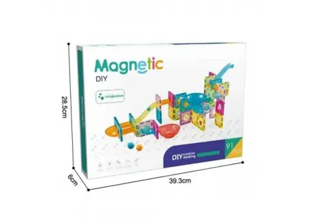 91-Piece Magnetic Tiles Marble Run Set – Creative STEM Building Toy fo