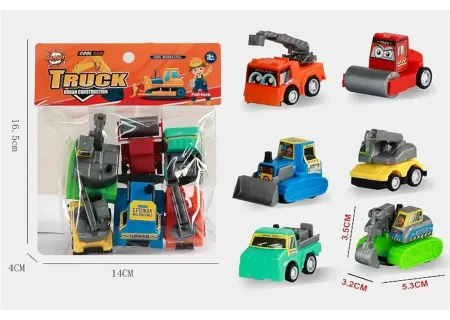 Colour Pull Back Construction Trucks - PBH Cartoon Playset for Kids