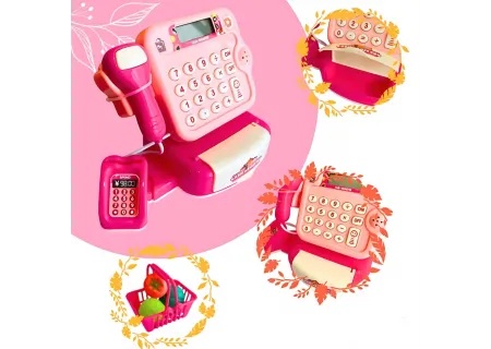 Battery Operated Toy Cash Register with Basket and Play Food