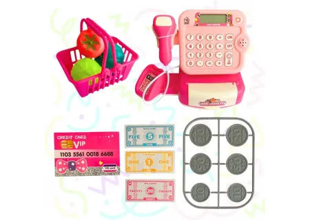 Battery Operated Toy Cash Register with Basket and Play Food