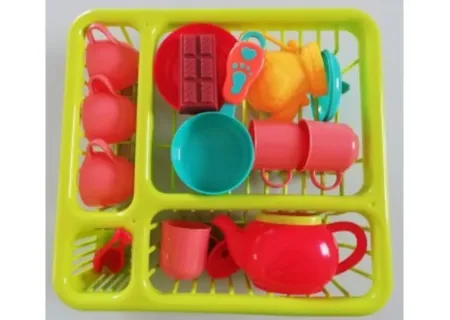 Tea Set in Dish Rack - Complete Playset for Kids' Tea Time