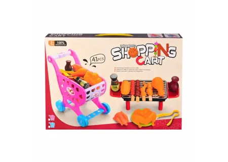 Braai & Shopping Trolley Playset – 41-Piece BBQ & Grocery Toy Set for