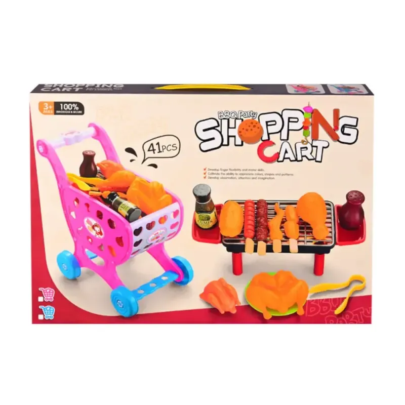 Braai & Shopping Trolley Playset – 41-Piece BBQ & Grocery Toy Set for Braai & Shopping Trolley Playset – 41-Piece BBQ & Grocery Toy Set for