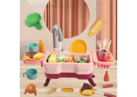 Kids Battery Operated Water Running Sink Toy with Accessories