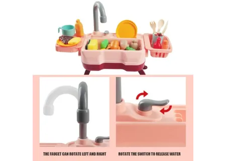 Kids Battery Operated Water Running Sink Toy with Accessories