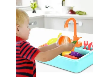 Kids Toy Kitchen Sink Playset with Accessories – Real Water Function &