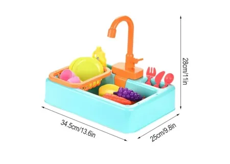Kids Toy Kitchen Sink Playset with Accessories – Real Water Function &