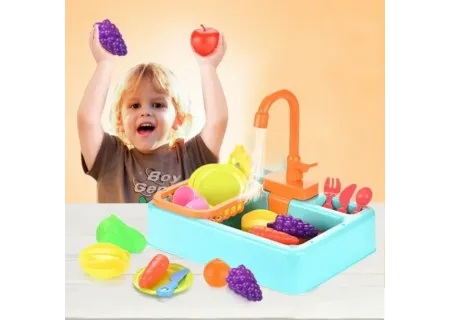 Kids Toy Kitchen Sink Playset with Accessories – Real Water Function &