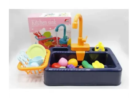Kids Toy Kitchen Sink Playset with Accessories – Real Water Function &