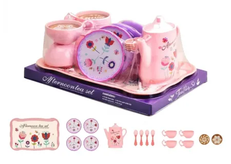 25cm Plastic Flower Tea Set on Tray – Kids Pretend Play Toy