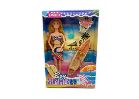 Doll with Canoe & Surf Board Toy Set for Adventure Play