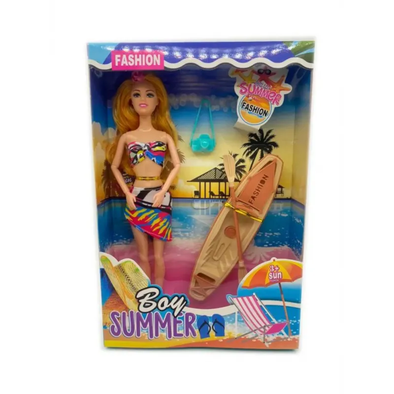 Doll with Canoe & Surf Board Toy Set for Adventure Play Doll with Canoe & Surf Board Toy Set for Adventure Play