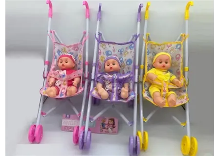 PBH 4-Wheel Metal Doll Pram – Sturdy Toy Stroller (Assorted Colors)