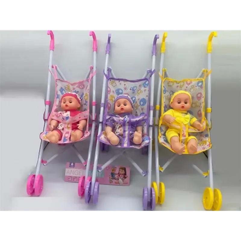 PBH 4-Wheel Metal Doll Pram – Sturdy Toy Stroller (Assorted Colors)