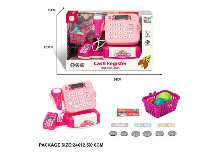Battery Operated Toy Cash Register with Basket and Play Food