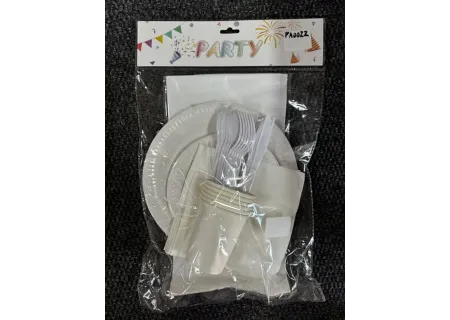 White Birthday Party Set for 6 | Plates, Cups, Cutlery & Tablecloth