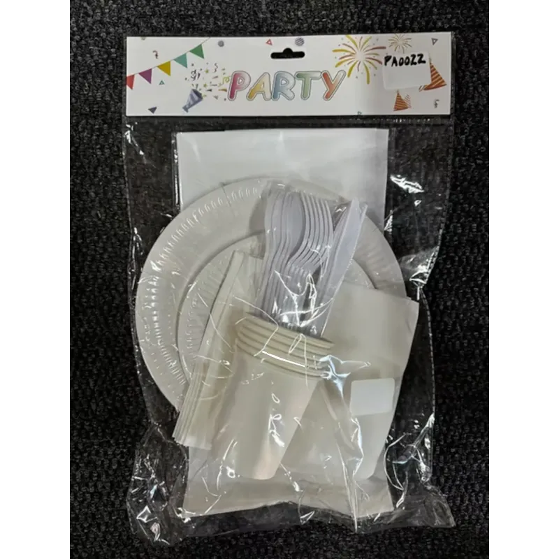White Birthday Party Set for 6 | Plates, Cups, Cutlery & Tablecloth White Birthday Party Set for 6 | Plates, Cups, Cutlery & Tablecloth