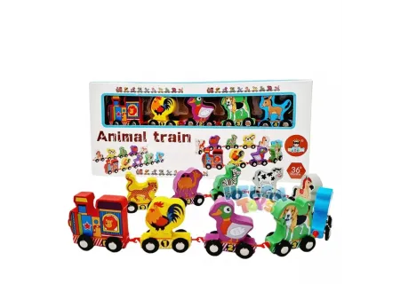 Wooden Animal Train Set - 36pc Educational Toy for Toddlers