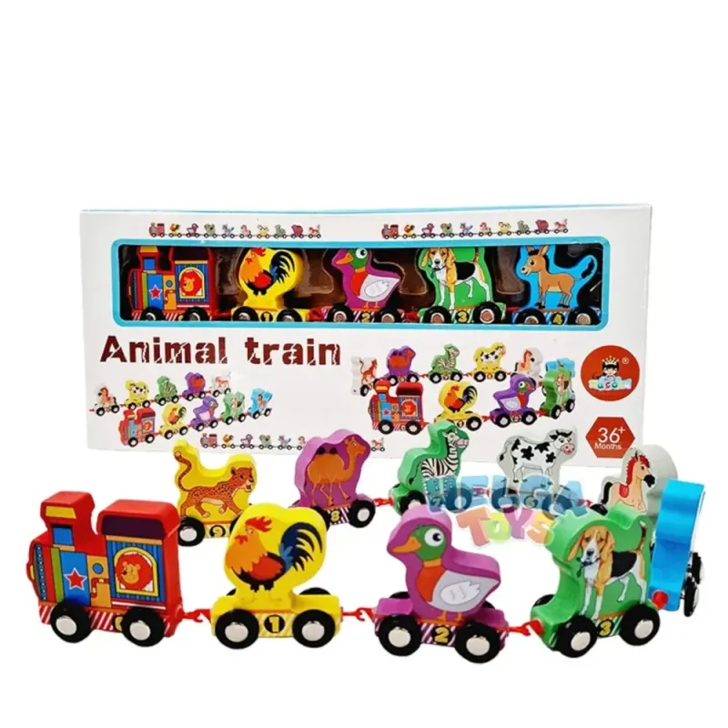 Wooden Animal Train Set - 36pc Educational Toy for Toddlers
