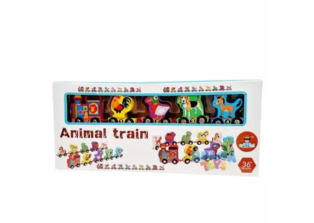 Wooden Animal Train Set - 36pc Educational Toy for Toddlers