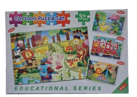 4-in-1 Cartoon Animal Puzzle Set | 24, 36, 48, 72 Pieces