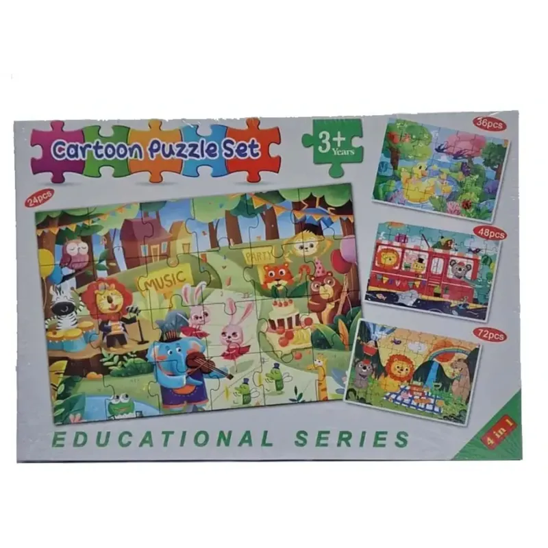 4-in-1 Cartoon Animal Puzzle Set | 24, 36, 48, 72 Pieces