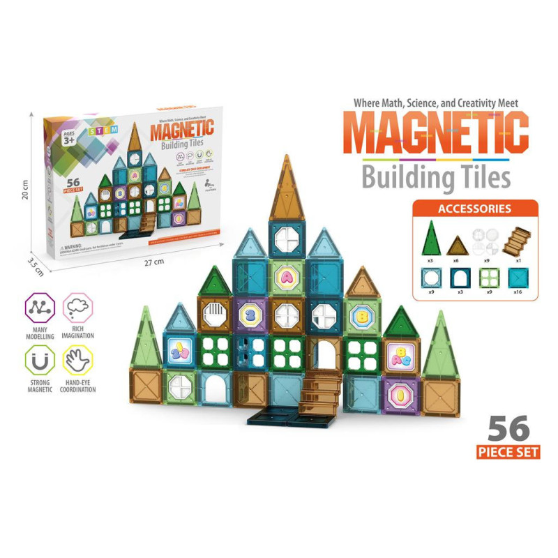 56-Piece Magnetic Tiles Blocks for Creative Building 56-Piece Magnetic Tiles Blocks for Creative Building