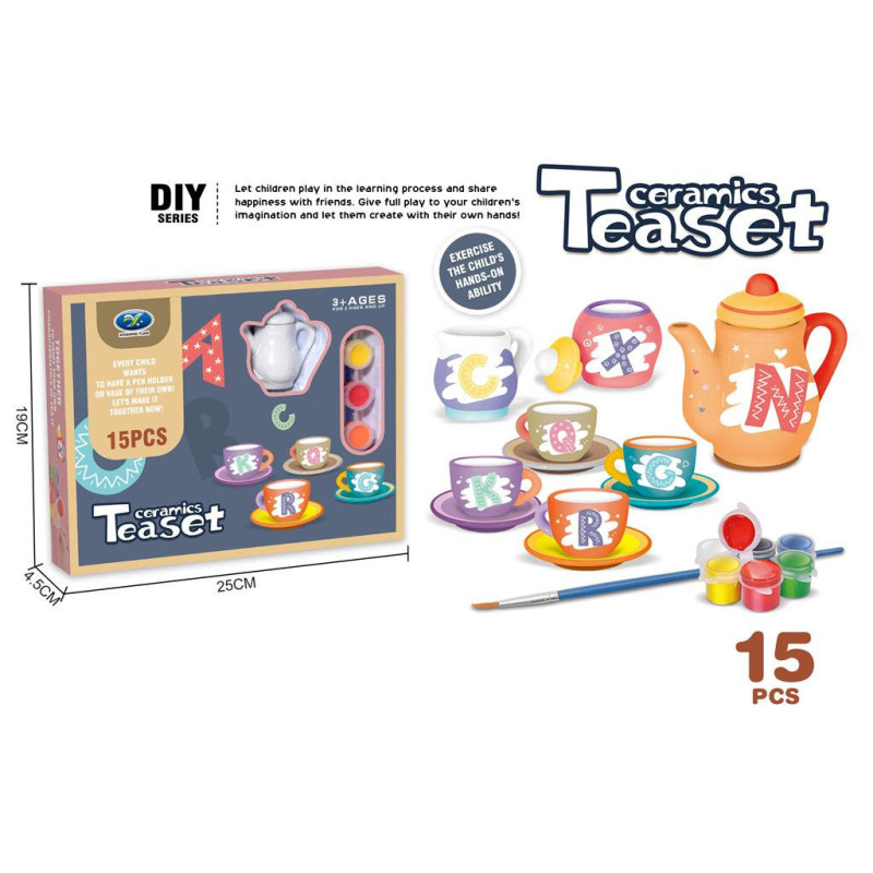 Ceramic Tea Set Painting - 15pcs DIY Set for Creative Play Ceramic Tea Set Painting - 15pcs DIY Set for Creative Play