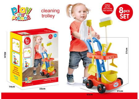 Cleaning Trolley with Accessories - Playset for Kids' Housekeeping Fun