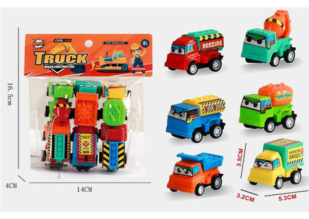 Colour Pull Back Construction Trucks - PBH Cartoon Playset for Kids