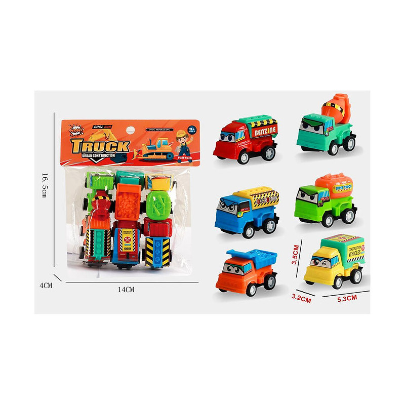 Colour Pull Back Construction Trucks - PBH Cartoon Playset for Kids Colour Pull Back Construction Trucks - PBH Cartoon Playset for Kids