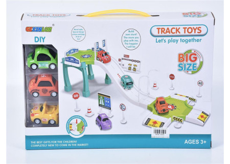 "Track Toys Parking Lot Playset: Organize & Race!"